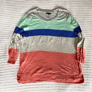 Gap factory grey coral mint and royal blue striped sweater size XL